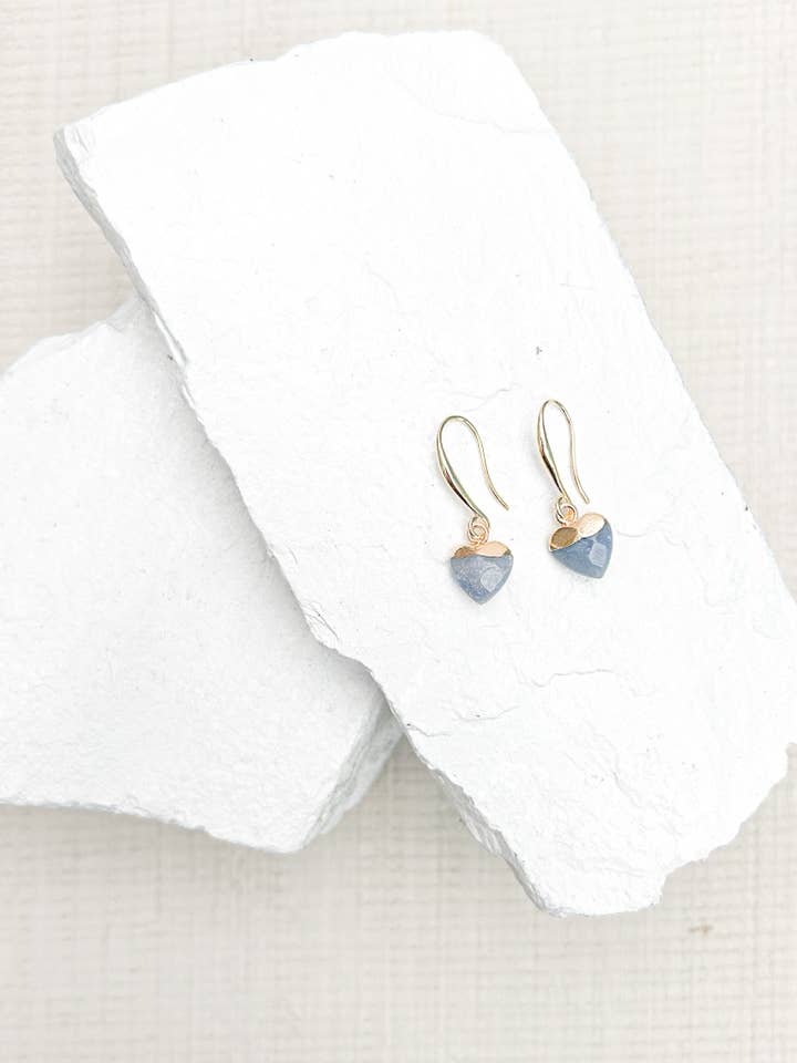 Aventurine Blue Small Heart Gold Plated Earrings for wholesale by Roc Jewellery