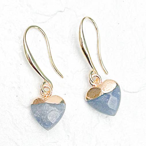 Roc Jewellery - Wholesale Dangle Earrings - Aventurine Blue Small Heart Gold Plated Gemstone Earrings0