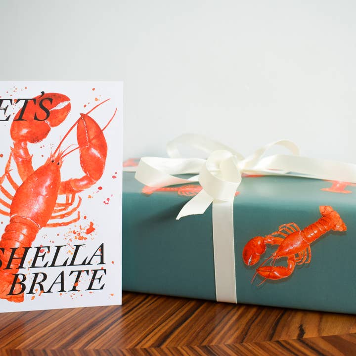 studio frewb - Wholesale Flat Wrap - Lobster gift wrap (teal) - single sheets 5