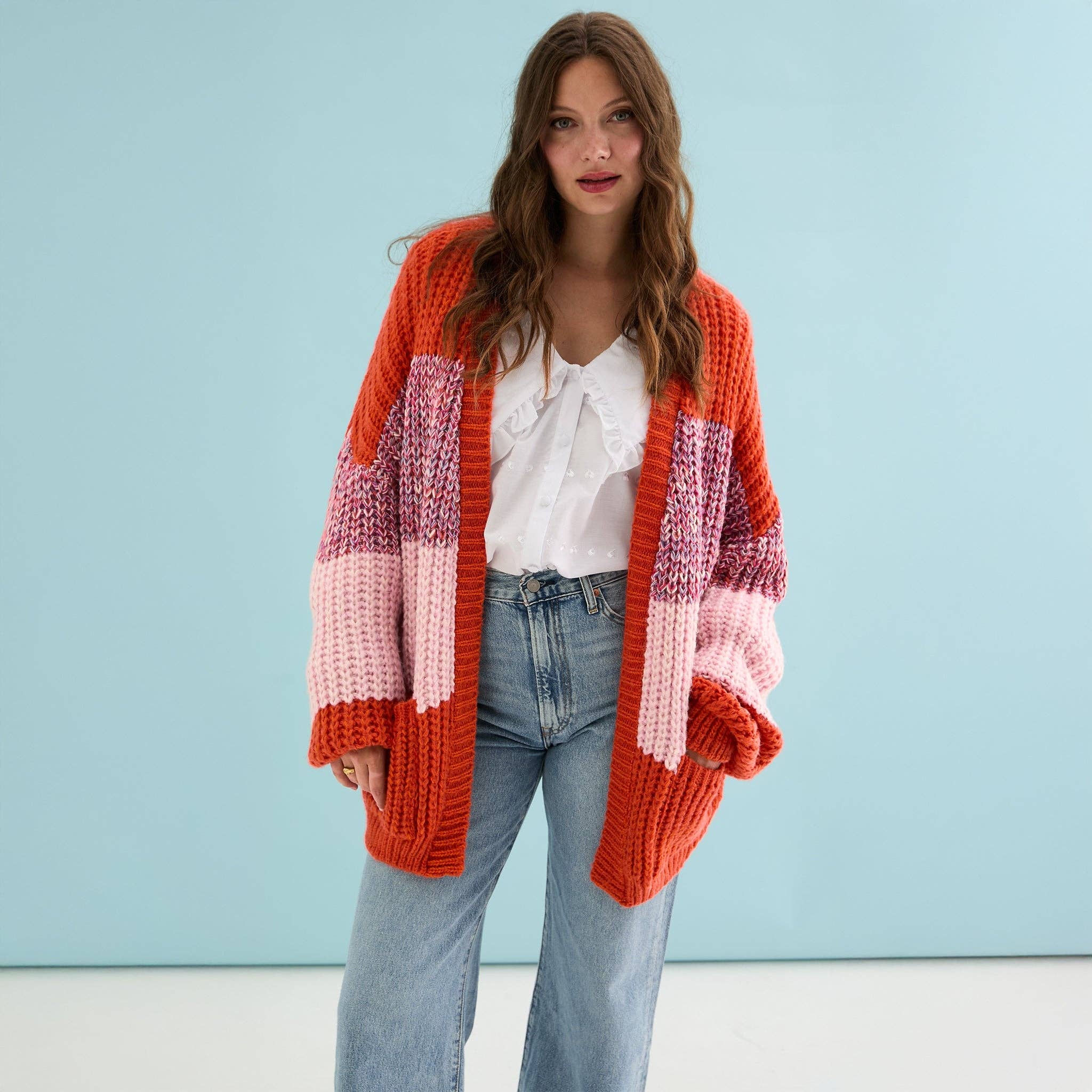 Cara & The Sky - Wholesale Cardigan - Women's - Janie Oversized Chunky Stripe Cardigan - Orange6