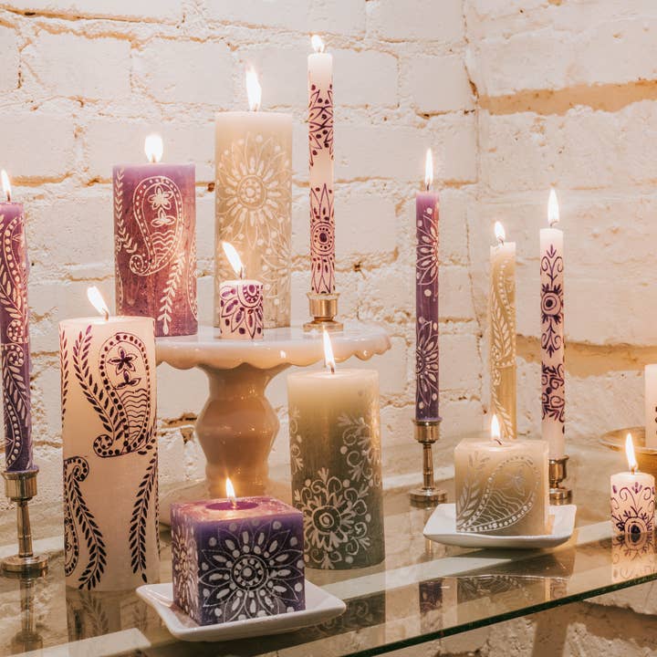 Thumbprint Artifacts - Wholesale Tapered Candle/Candlestick - Henna Blue on White Candle10