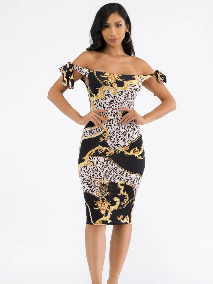 HH705R-VERS - Off The Shoulder Tie Dress for wholesale by H&H Fashion Inc.