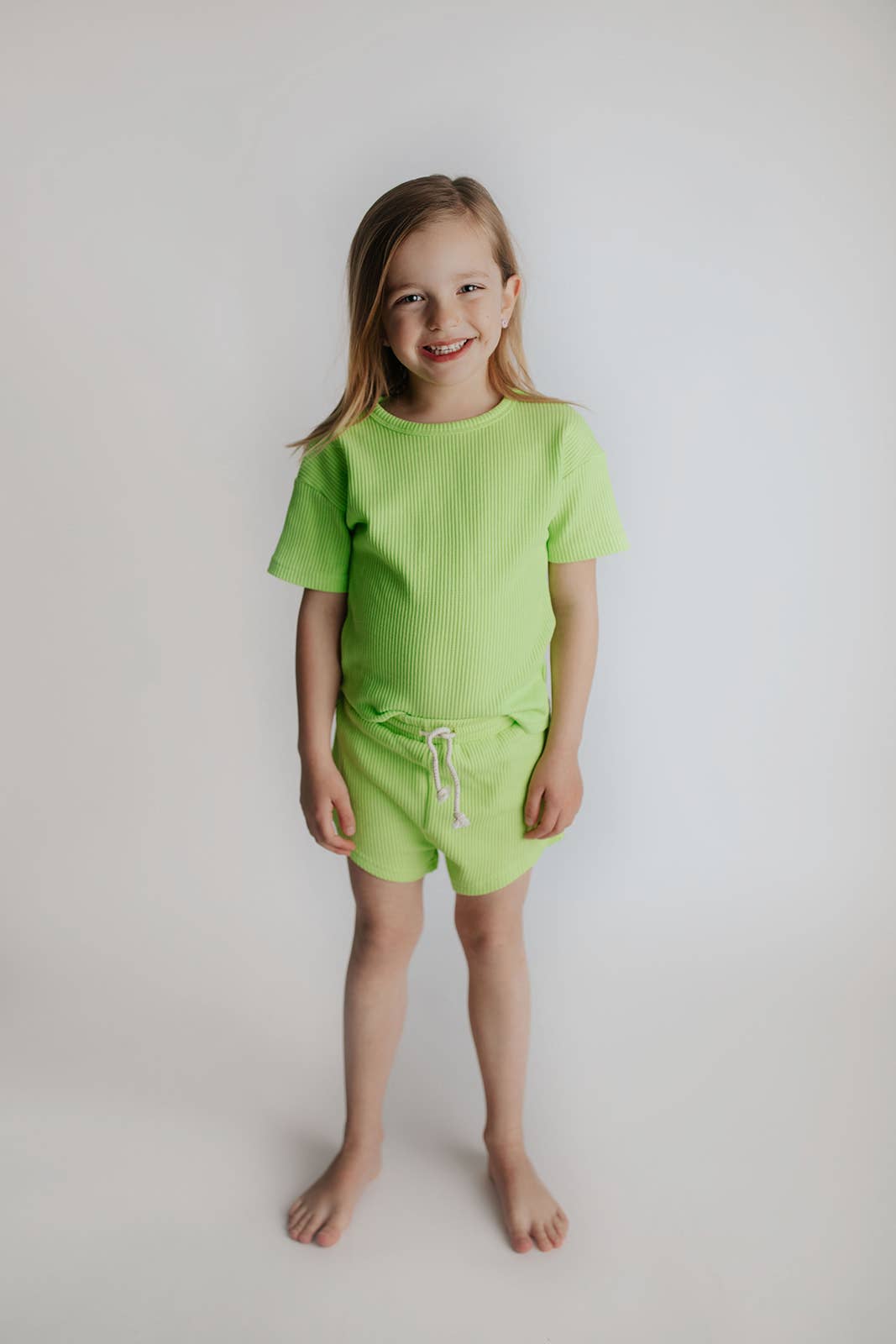 Three Little Tots – wholesale Top & short set – Kids – Lime Green Summer Waffle Toddler Top & Bottom Set29