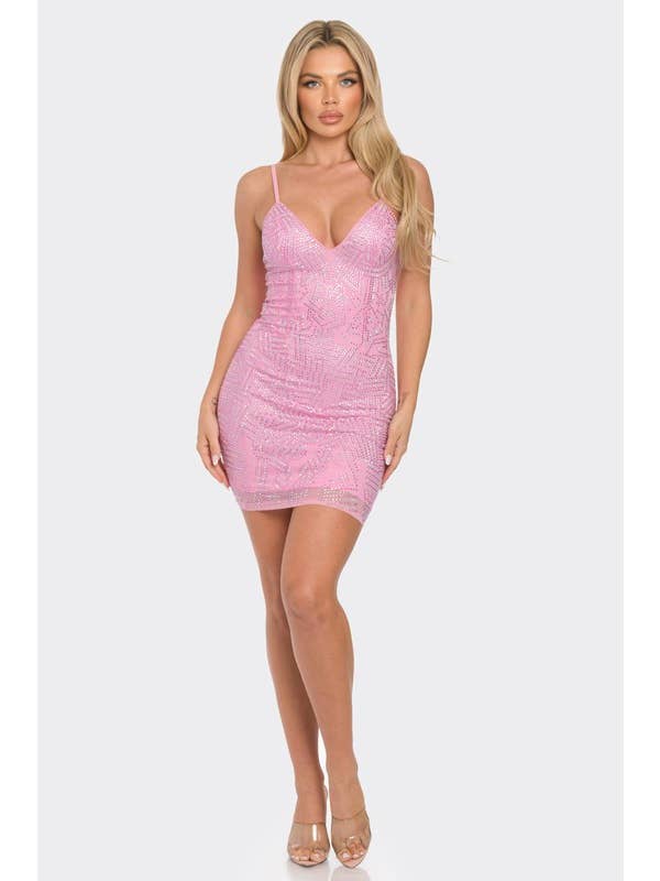 BANJUL - Venta al por mayor Vestido - Mujer - BCCDS62728 Vestido ajustado mini con escote en V y pedrería5