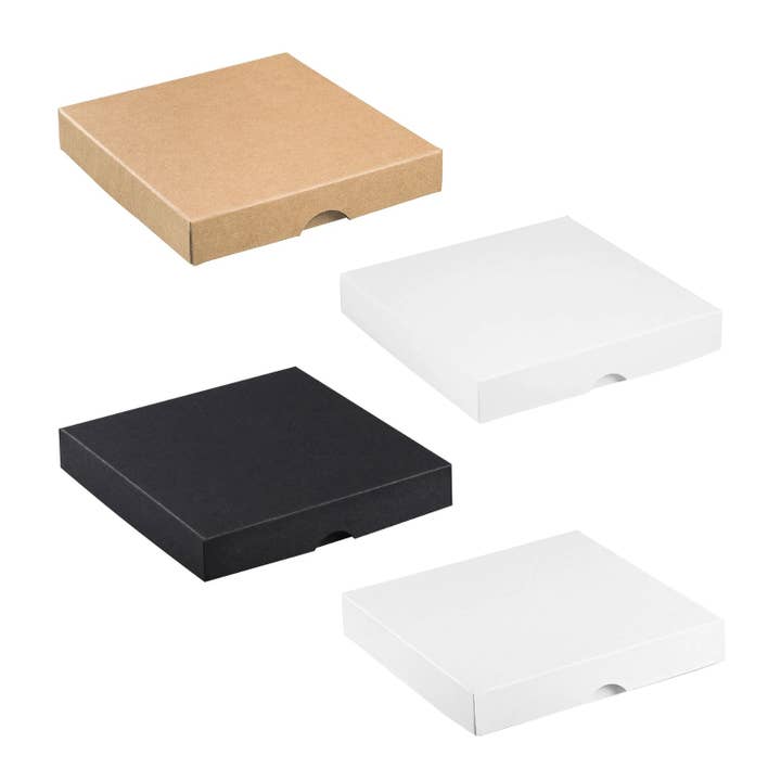 Natürlich verpacken - Vendita all'ingrosso Confezioni regalo - scatola pieghevole 15,5 x 15,5 x 2,5 cm, marrone, nero, bianco, con coperchio, cartone - set di 10