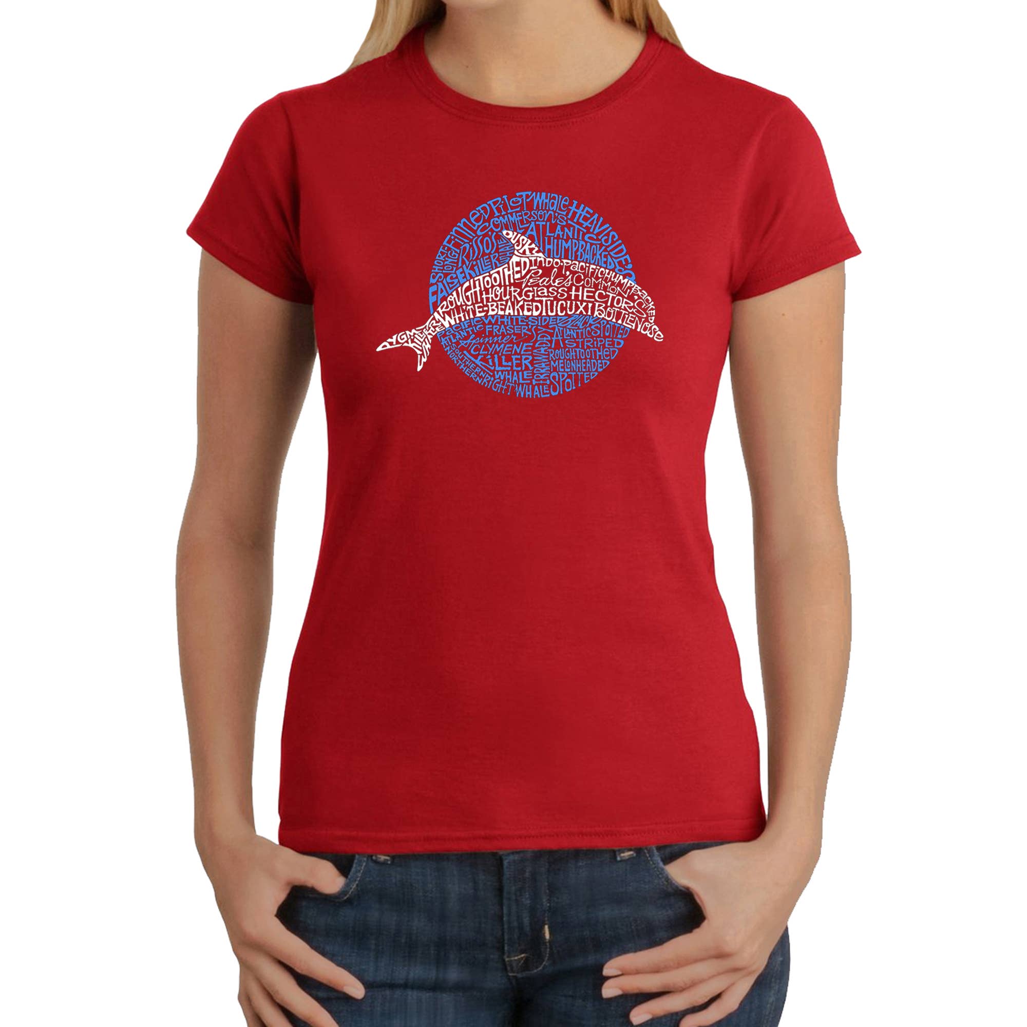LA Pop Art - Wholesale Screen Printed T-Shirt - Women's - LA Pop Art  Women's Word Art T-Shirt - Species of Dolphin6