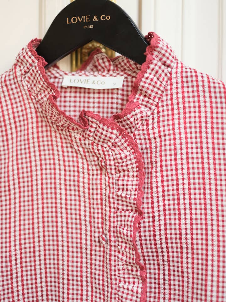 LOVIE & CO - Wholesale Blouse - Women's - Ruffled high-neck plaid blouse - 4902T-GUSTAV1