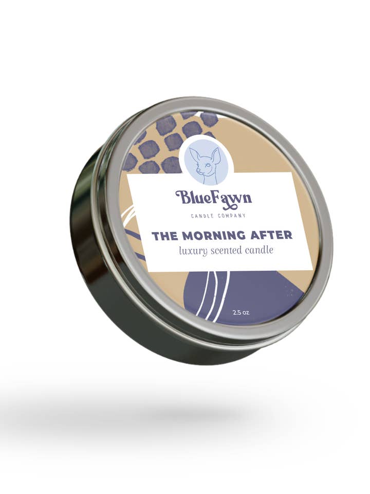 The Morning After - Jasmine and Lavender Tin Scented Candle for wholesale by Blue Fawn Candle Company