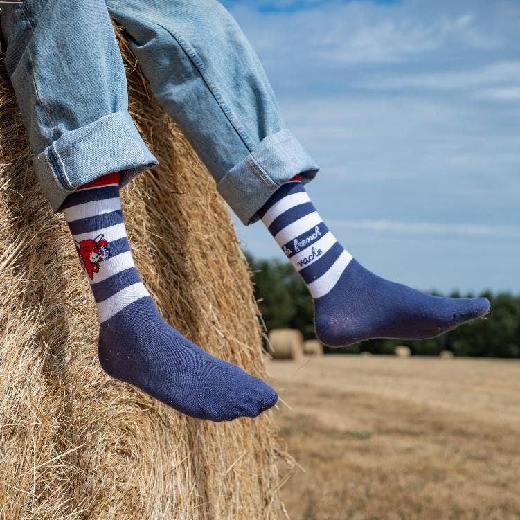 Den franske ko La French Vache blå sokker for engroshandel på Faire1