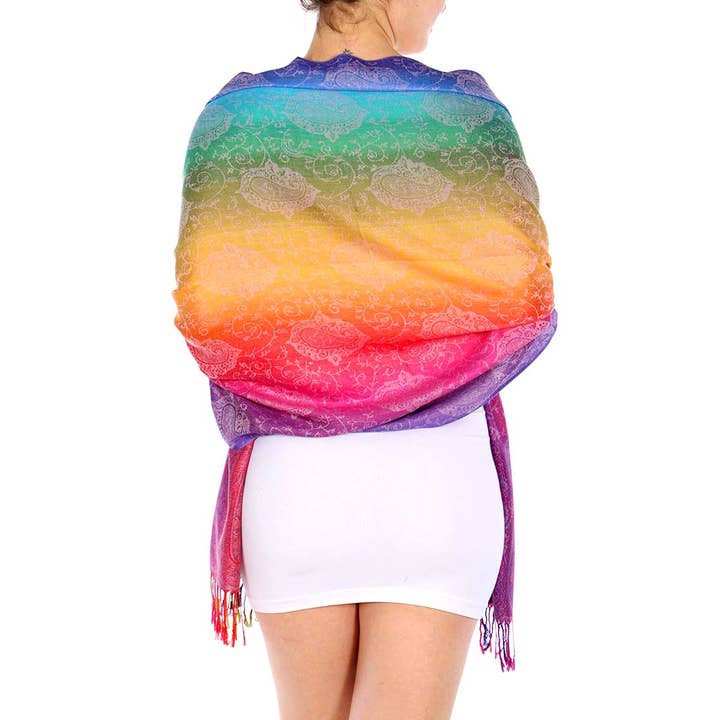 SERENITA - Wholesale Scarf – Women's - Pashmina Scarf Paisley Rainbow Reversible Shawl Wraps 6 Pack2