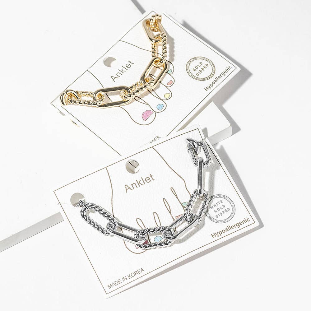 Sensibling Corp. - Wholesale Anklet - Gold Dipped Chunky Twisted Paperclip Link Chain Anklet6