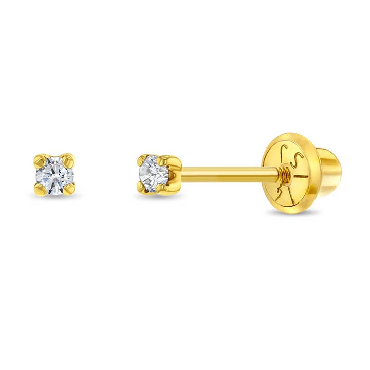 Aretes de oro de 14 k con diamantes en punta de 1,6 a 2,5 mm para bebés/niños pequeños para venta al por mayor de In Season Jewelry
