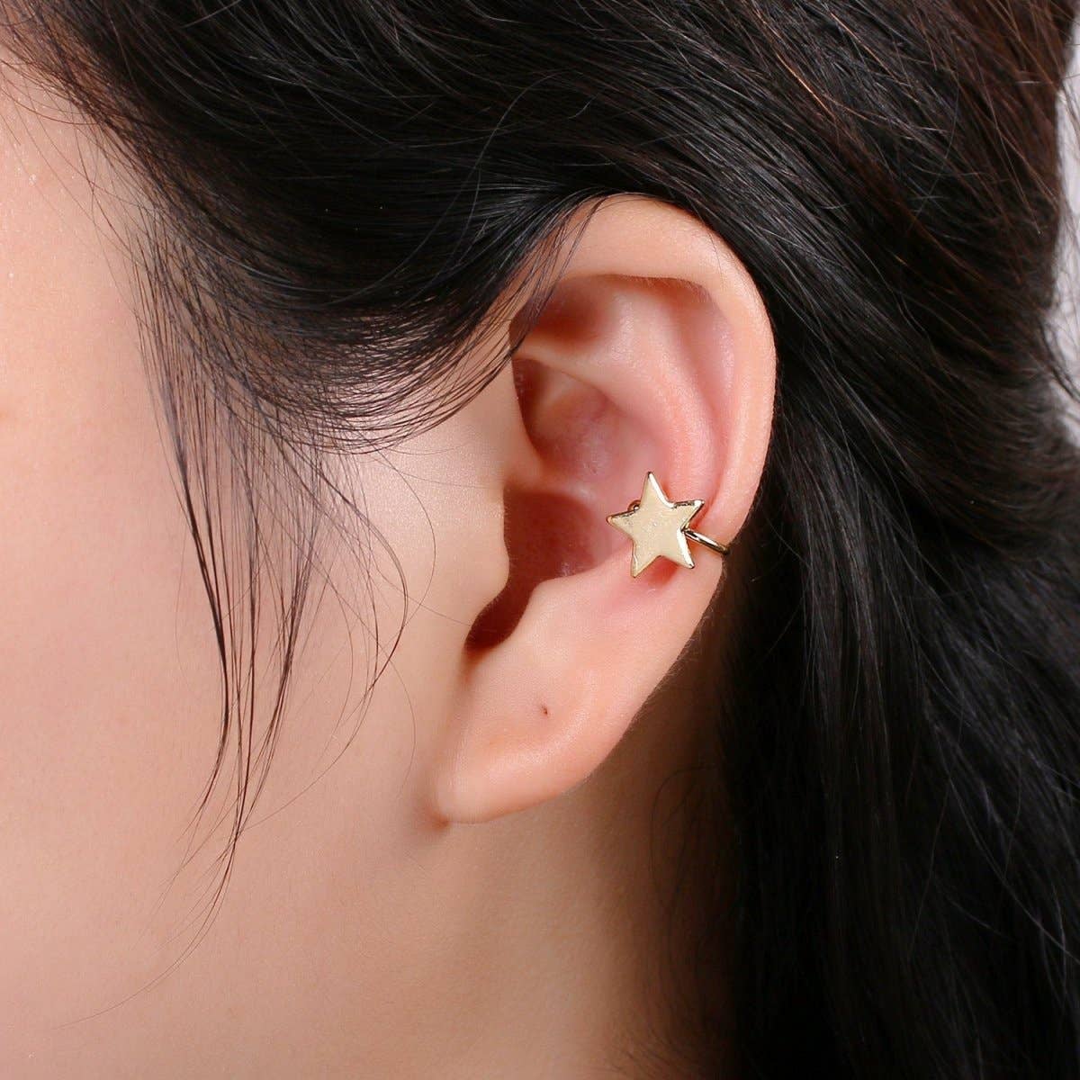 Aim Eternal - Wholesale Cuff/Wrap Earrings - 1x Gold Ear cuff, No piercing ear cuff, Fake piercing, Ear cuff, Helix no piercing hoop, Star ear cuff, Love earring, ear cuff, AI-1381