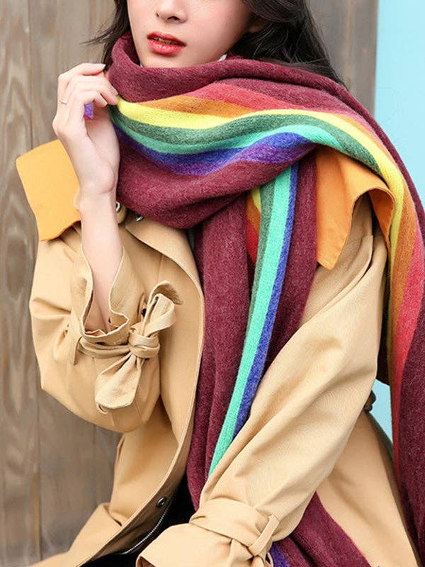 UZ Wholesale Store - Wholesale Scarf - Women's - Contrast Color Keep Warm Multi-Colored Tasseled Scarf1