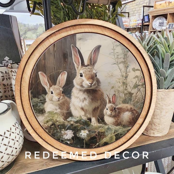 Redeemed Decor - Wholesale Decorative Plate/Dish/Bowl - 8" Round Bunny Trio Art