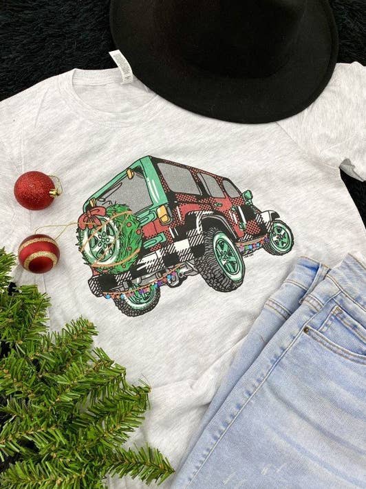 Bella Canvas Plaid Jeep TEES, T-SHIRTS, CHRISTMAS, for wholesale by L&B Life