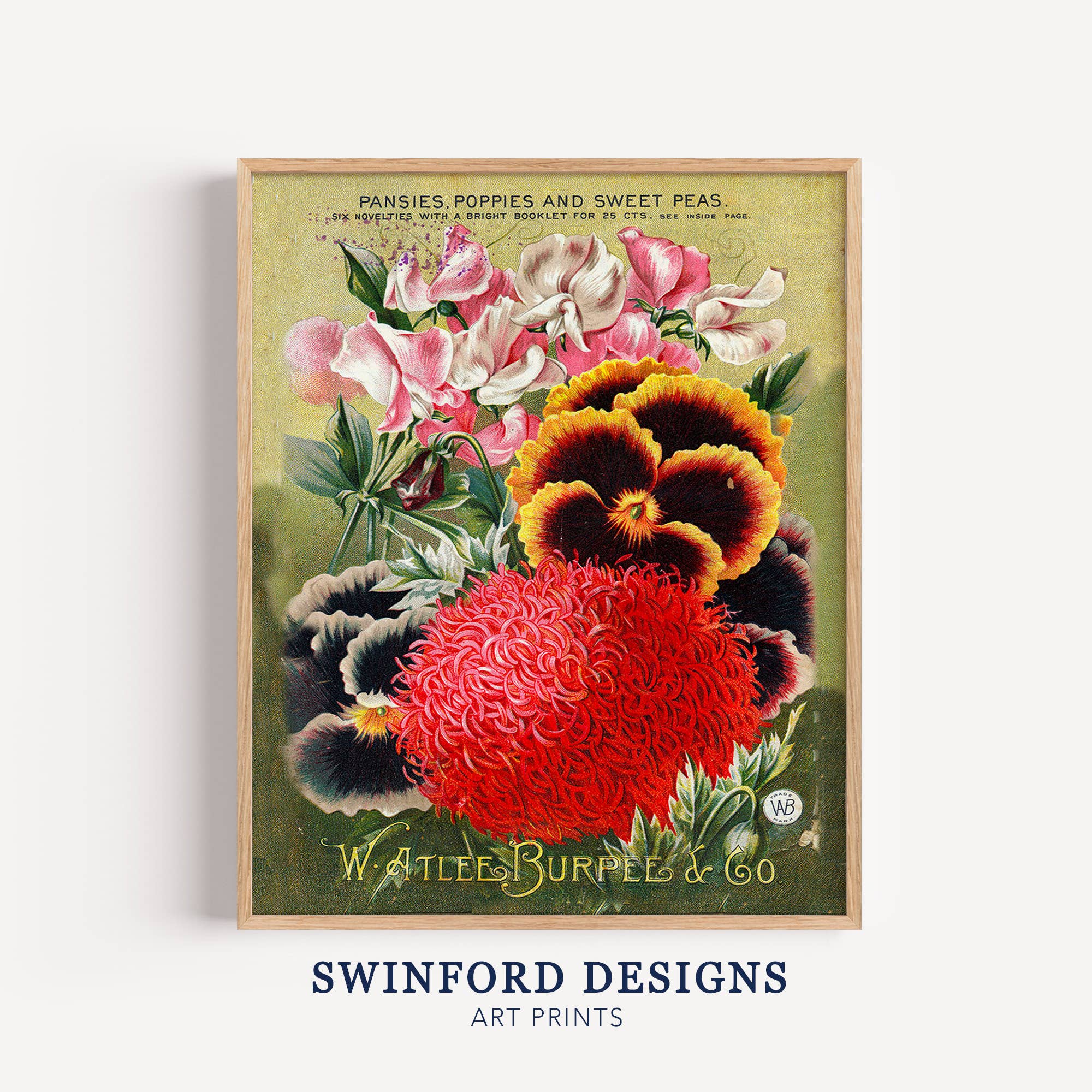 Swinford Designs - Wholesale Art Print - Vintage Seed Pack Art Print - Burpees Pansies Spring Decor0