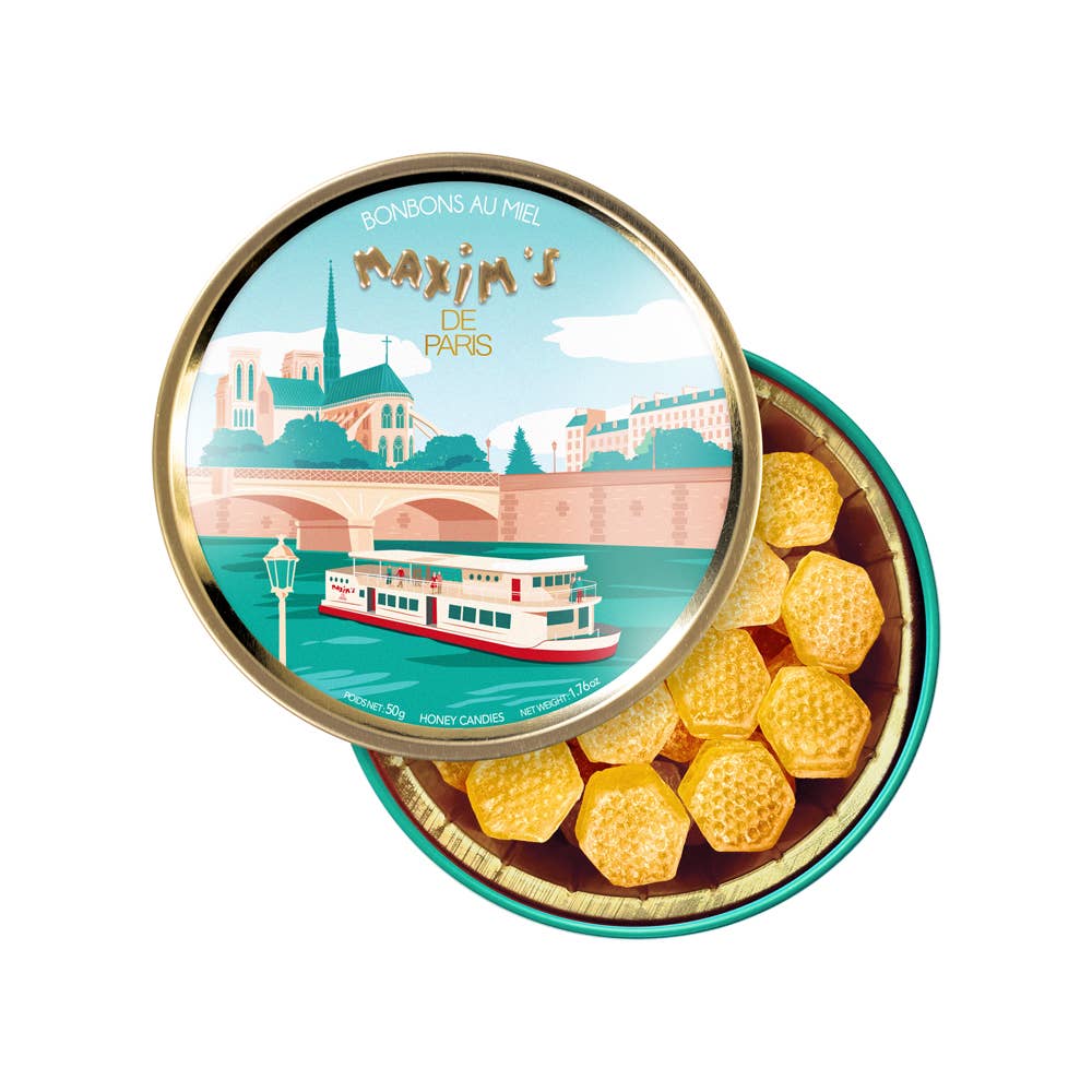 Maxim's – wholesale Hårt godis – Rund metallask för visning | honungsgodis3