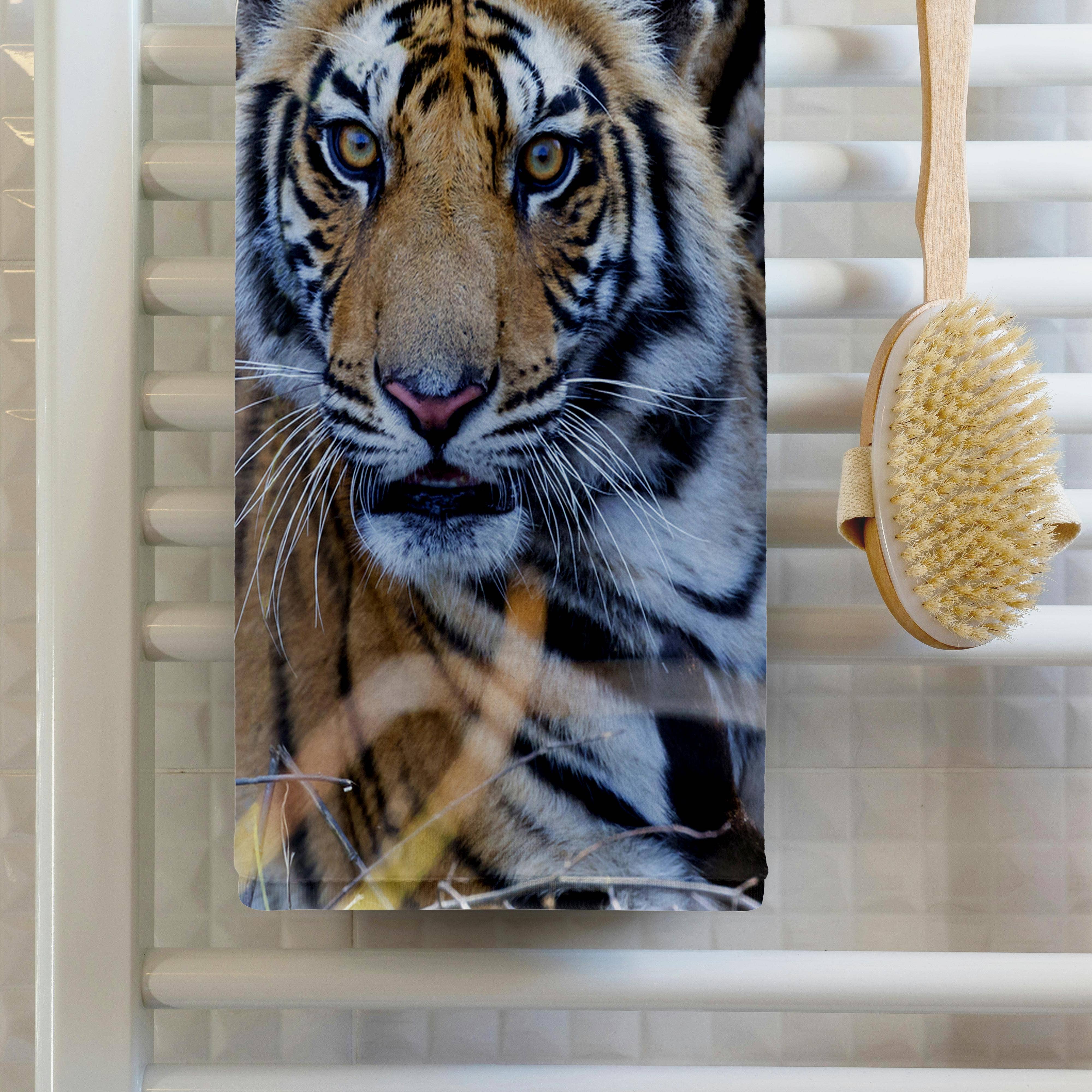 3dRose - Wholesale Bath towel - 3dRose, India, Madhya Pradesh, Bandhavgarh NP. A young tiger in tall grass., Towel1