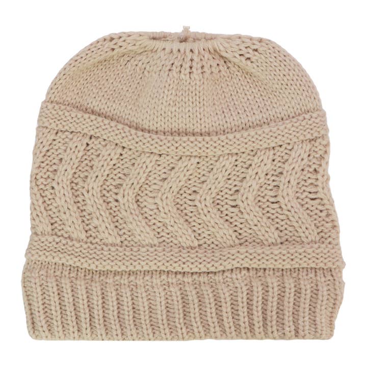ASSORTED Classic Ponytail Chevron Cable Knitted Beanie for wholesale on Faire7