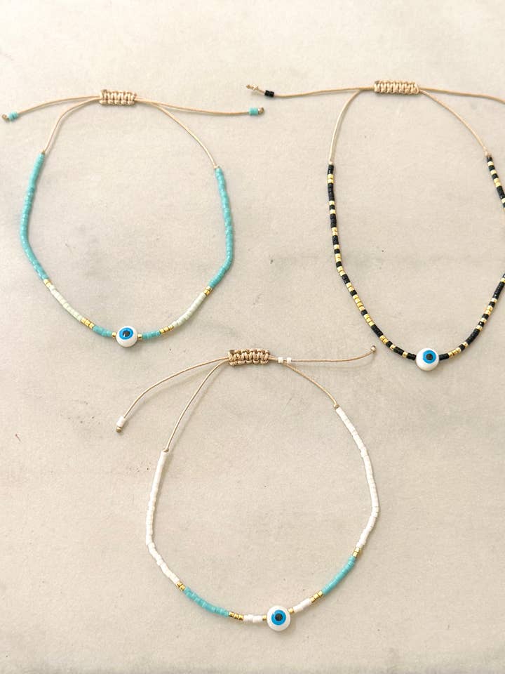 Set of 3 Evil Eye Summer Bracelets w Miyuki Beads for wholesale by Cassette Barcelona