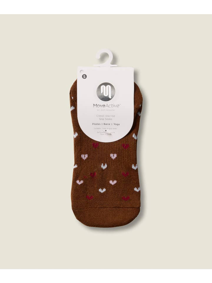 MoveActive - Wholesale Socks - Women's - Classic Low Rise Grip Socks - Hearts Aflutter Brown5