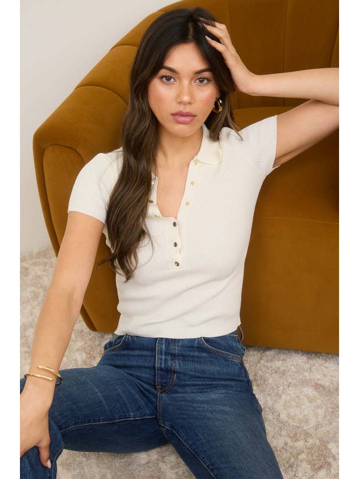 The Workshop Studio - Wholesale Knit Top - Women's - PLUS GOLD SNAP BUTTON SWEATER KNIT POLO41