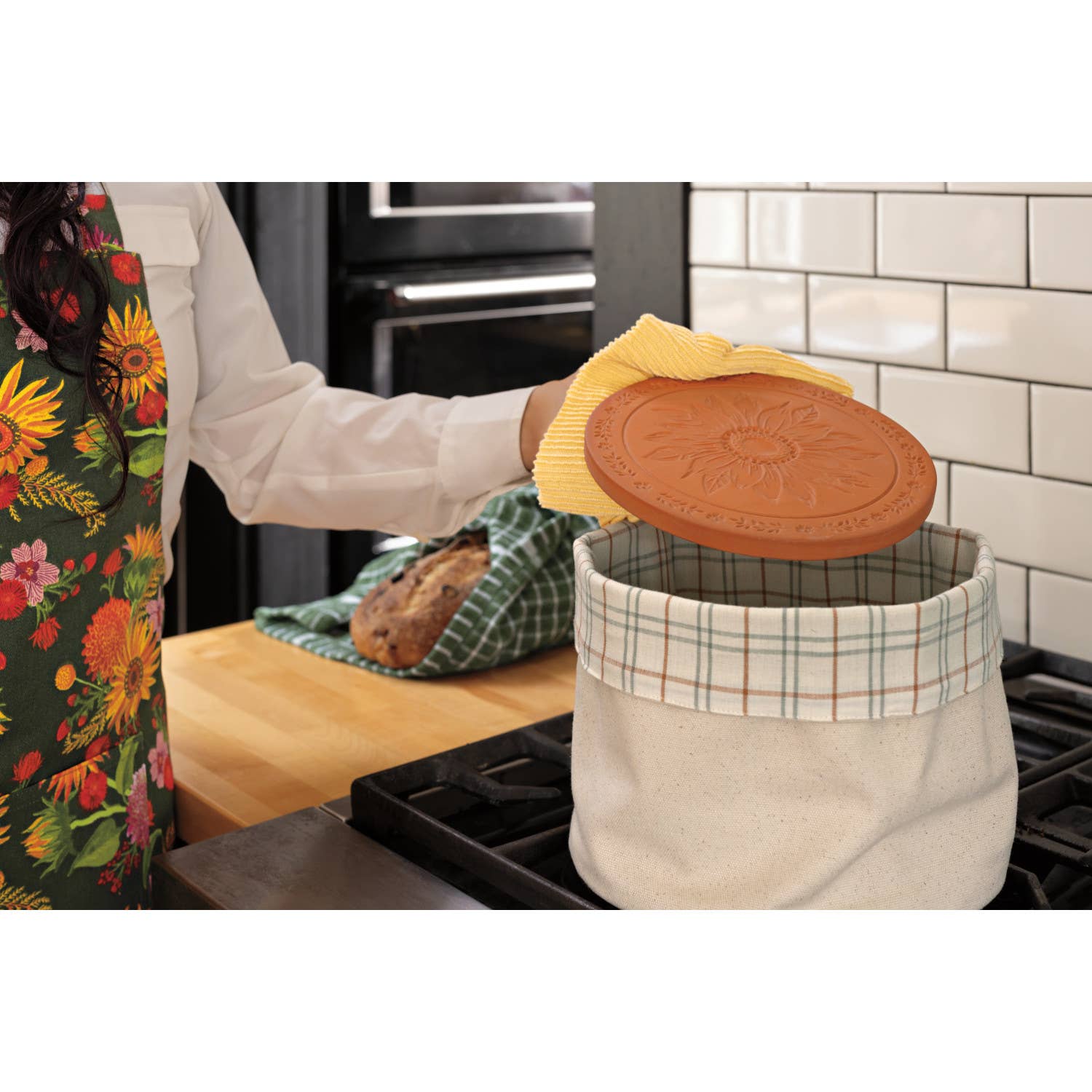 Now Designs by Danica - Wholesale Bread Box - Sunflower Splendor Terracotta Bread Warming Stone1