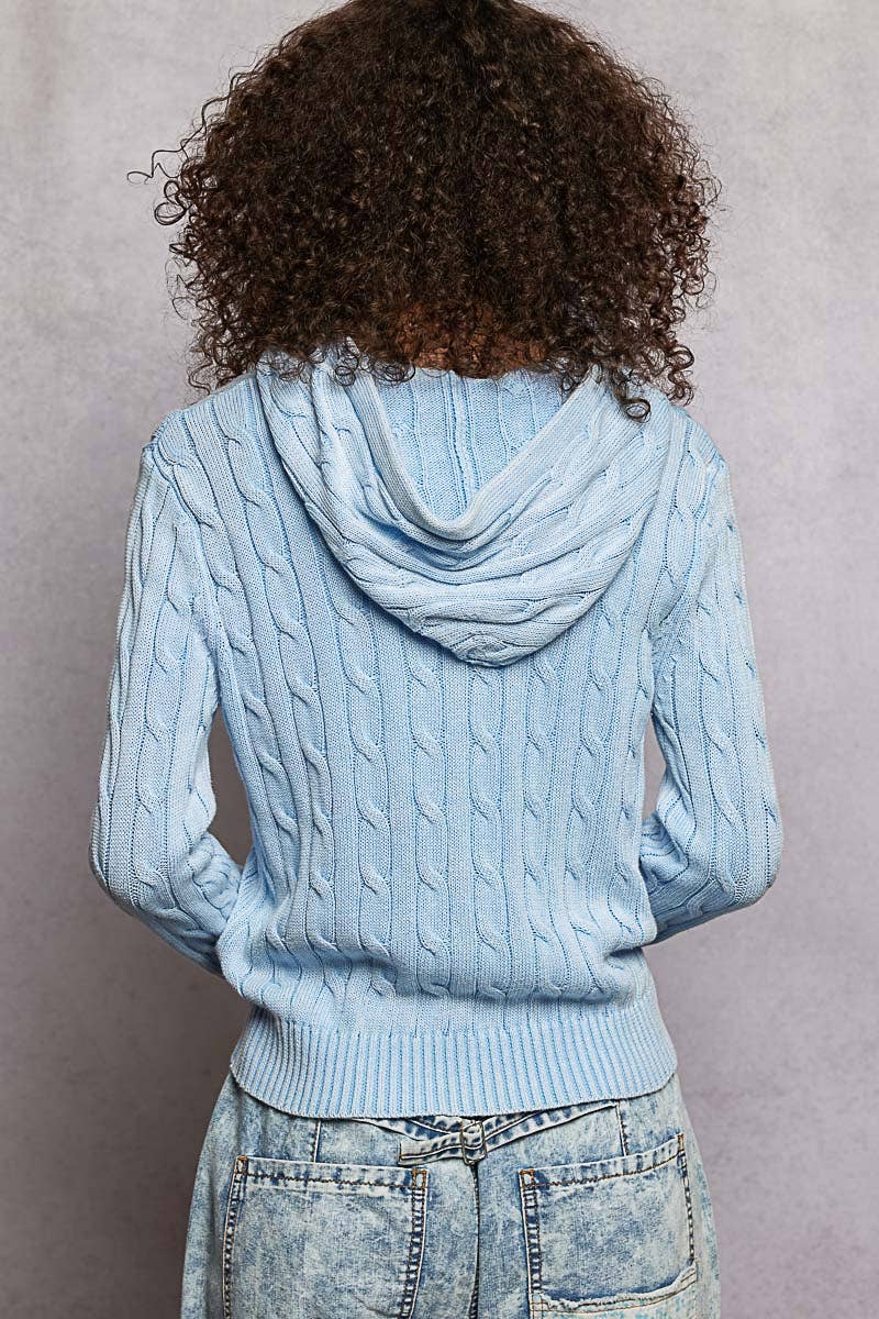 Pol Clothing - Wholesale Hoodie - Women's - Full Sleeve Solid Acrylic Sweater Hoodie Zip Up Knit Top58