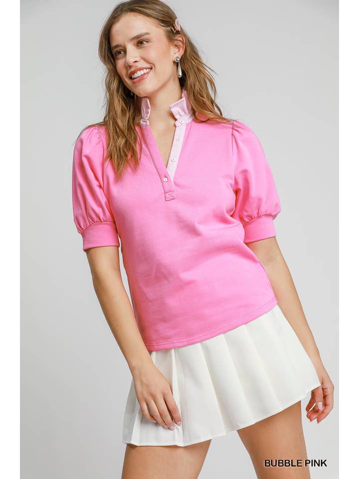 Vanilla Monkey - Wholesale Blouse - Women's - High Ruffled Neck Top With Half Sleeves