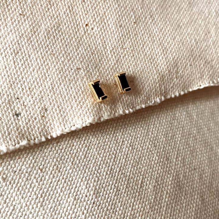 GoldFi - Wholesale Stud/Post Earrings - Black Cubic Zirconi Baguette Stud Earrings In Gold Filled