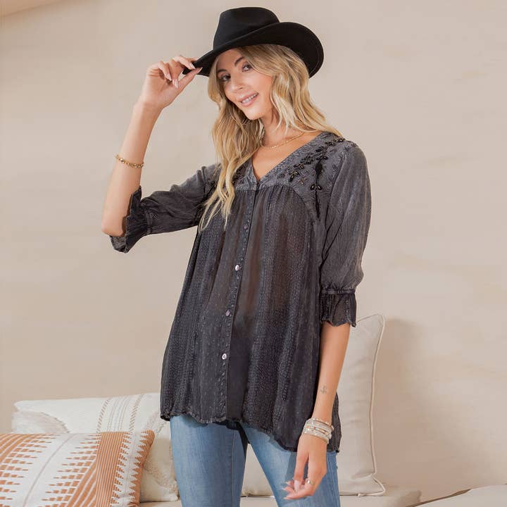 Young Threads - Wholesale Blouse - Women's - Free-Spirited Western : Embellished Top