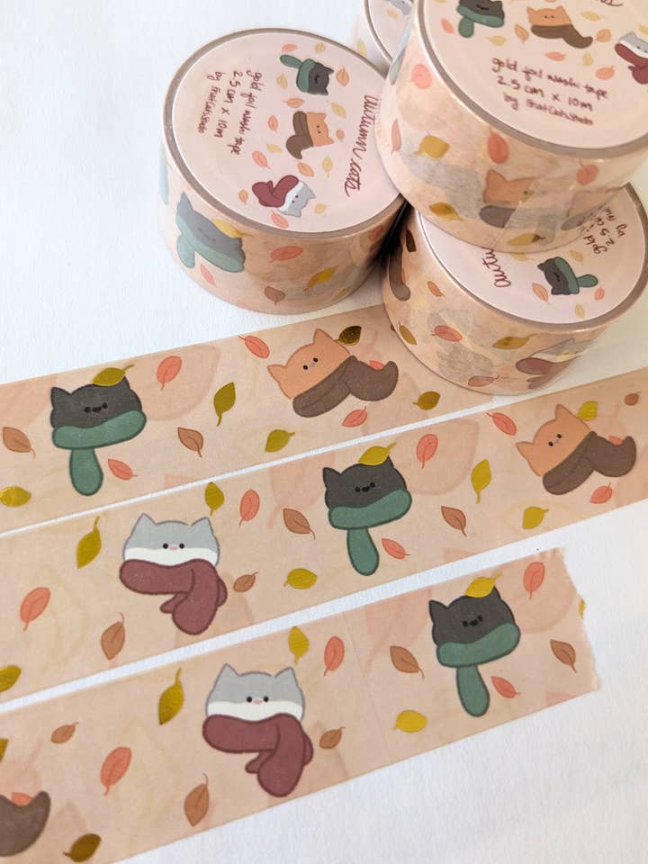 Cozy Cats Gold Foil Washi Tape for wholesale by Fruit Cats Studio