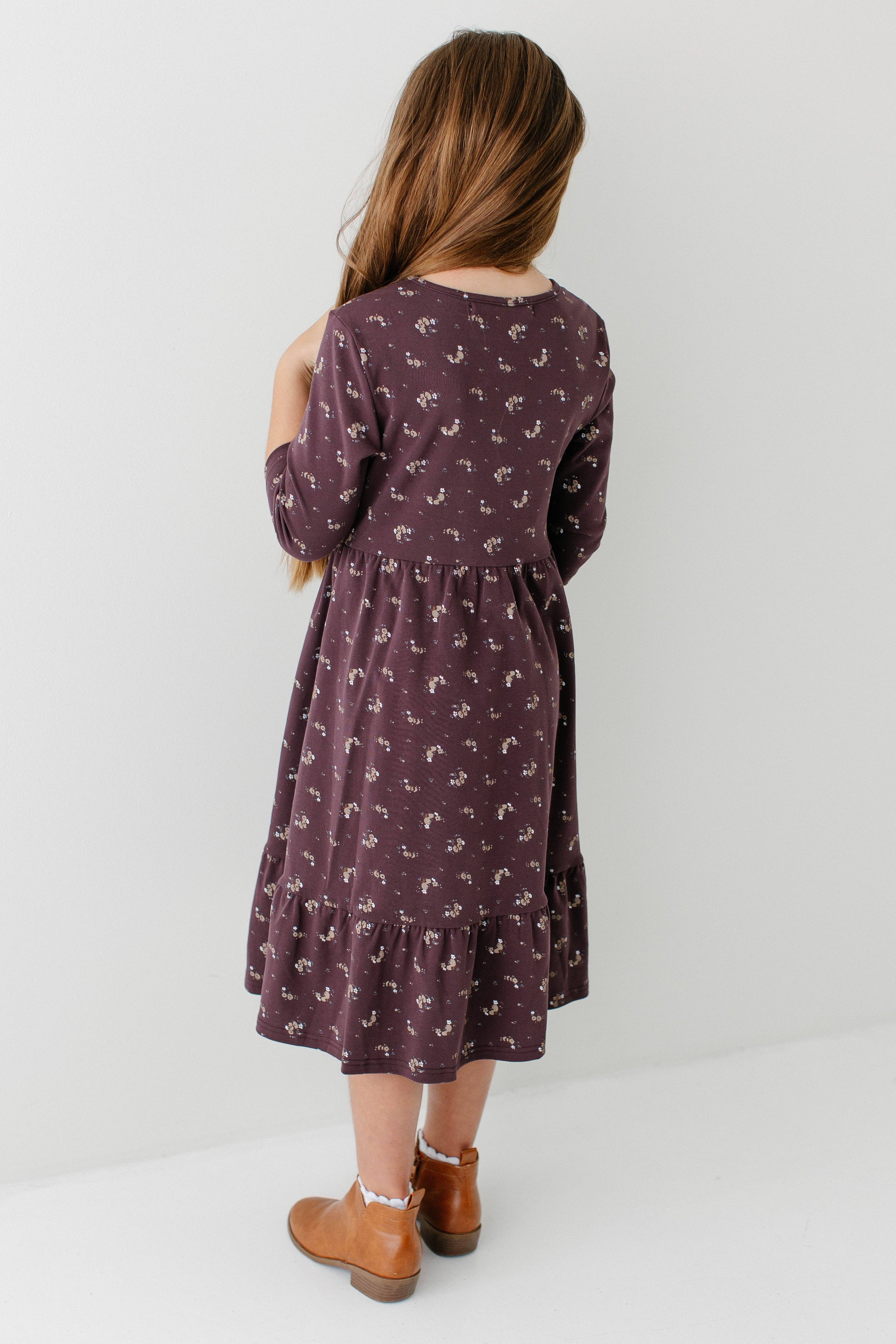 Violet poussiéreux Robe midi à étages à manches 3/4 'Shiloh' pour fille en vente sur Faire4