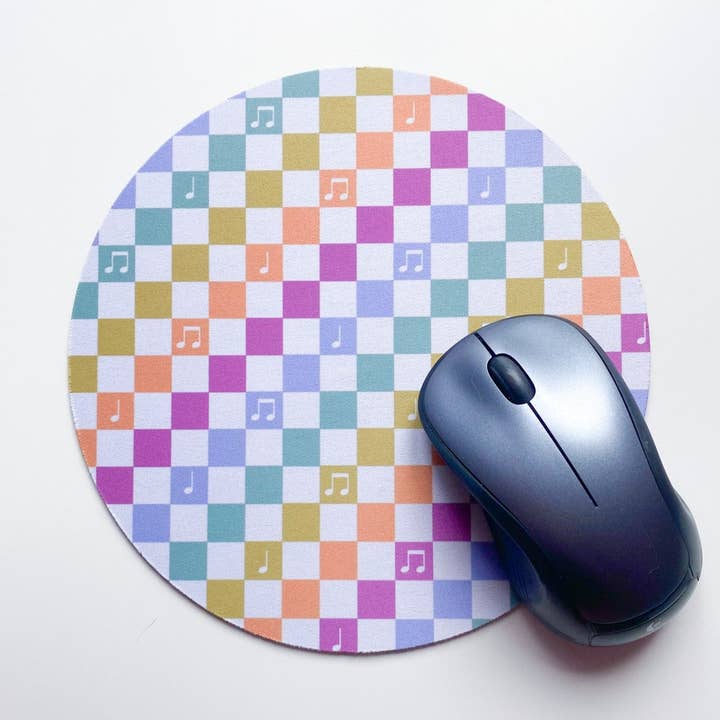 Rainbow Checkered Music Note Mouse Pad for wholesale by Hale Yeah Design Co.
