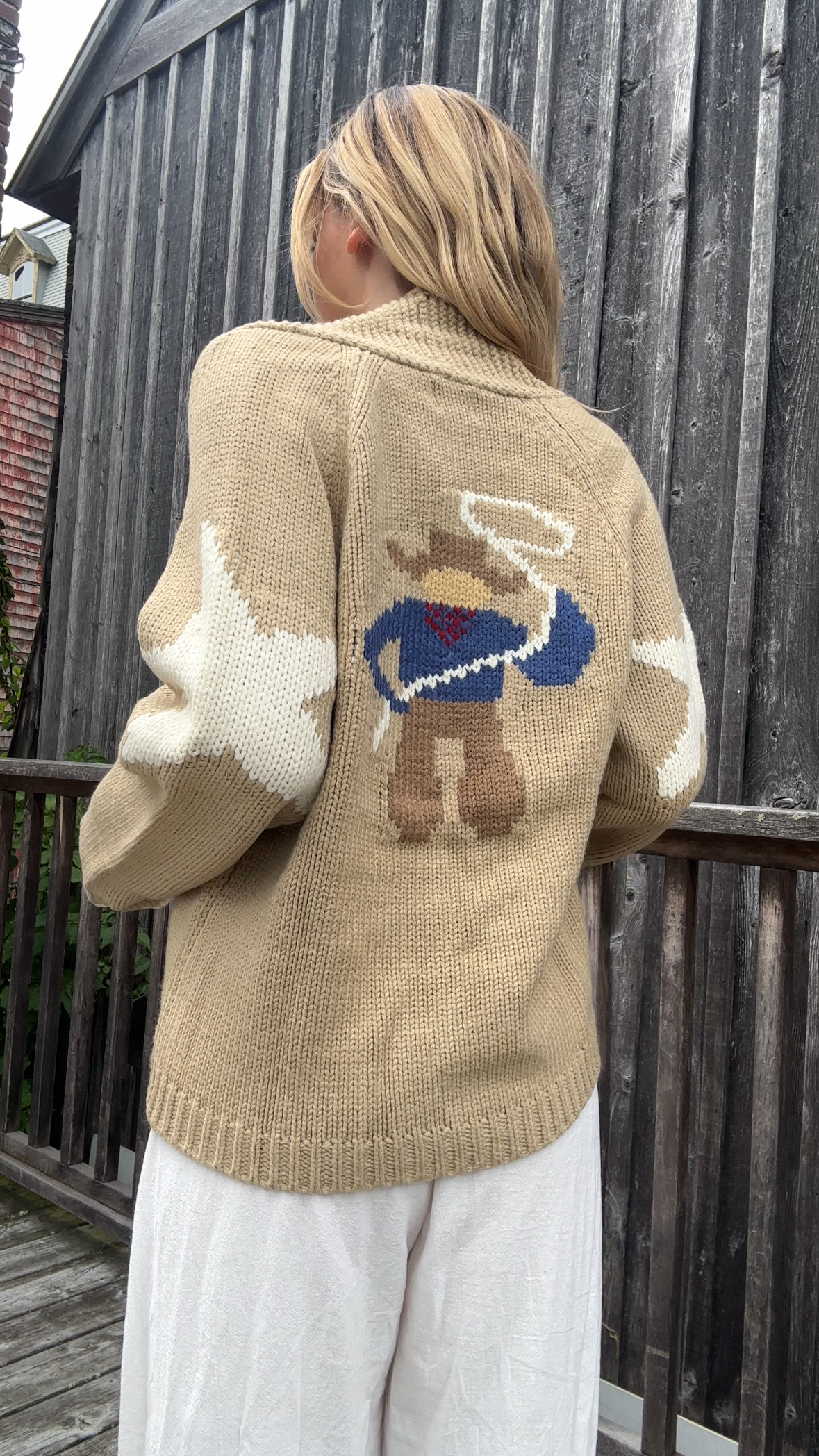 Pink Pineapple - Wholesale Cardigan - Women's - Vintage Cowboy Varsity Cardigan in Camel2