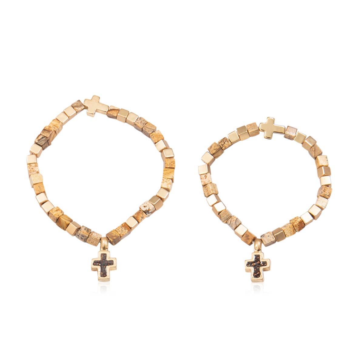 Loven x Mini Momo - Wholesale Beaded Bracelet - Mommy & Me Cross Bracelets Religious Natural Stone Bead Set0