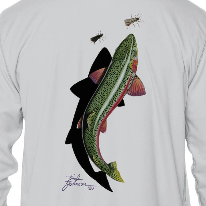 Pearl Grey Korkers x Tim Johnson Trout Lightweight Sun-Protection Hoodie for wholesale on Faire2