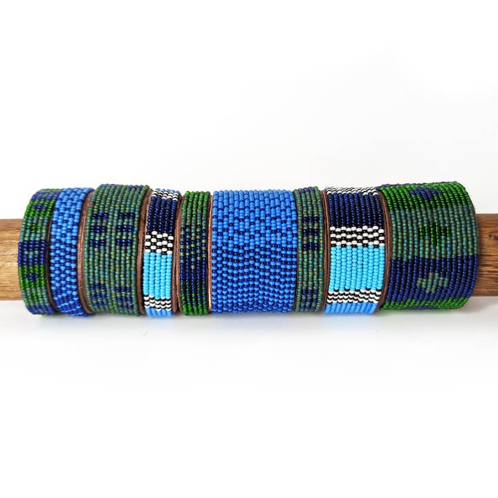 Green and Blue Cuff Collection - Set of 9 for wholesale by Swahili Coast