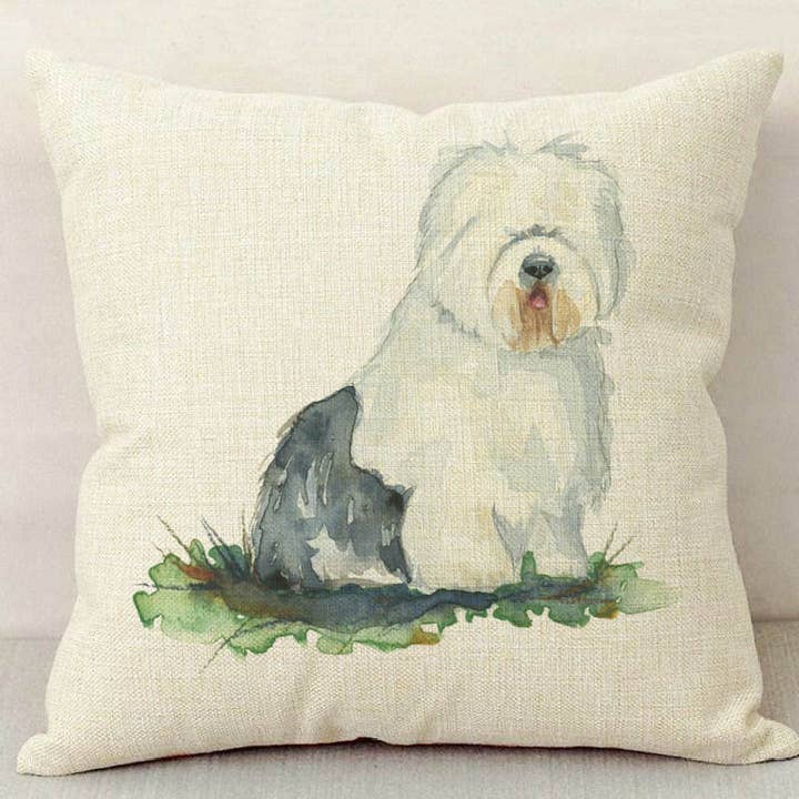 Watercolor Old English Sheepdog Dog Pillow Case for wholesale by Meadowbrook Lane