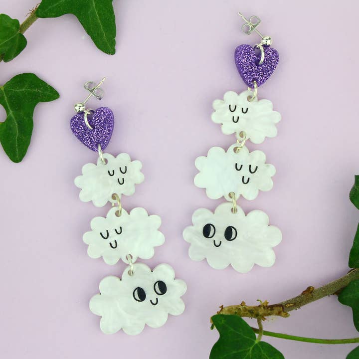 Pendientes Doodllery Cloud Statement, color lila para venta al por mayor de Little Moose