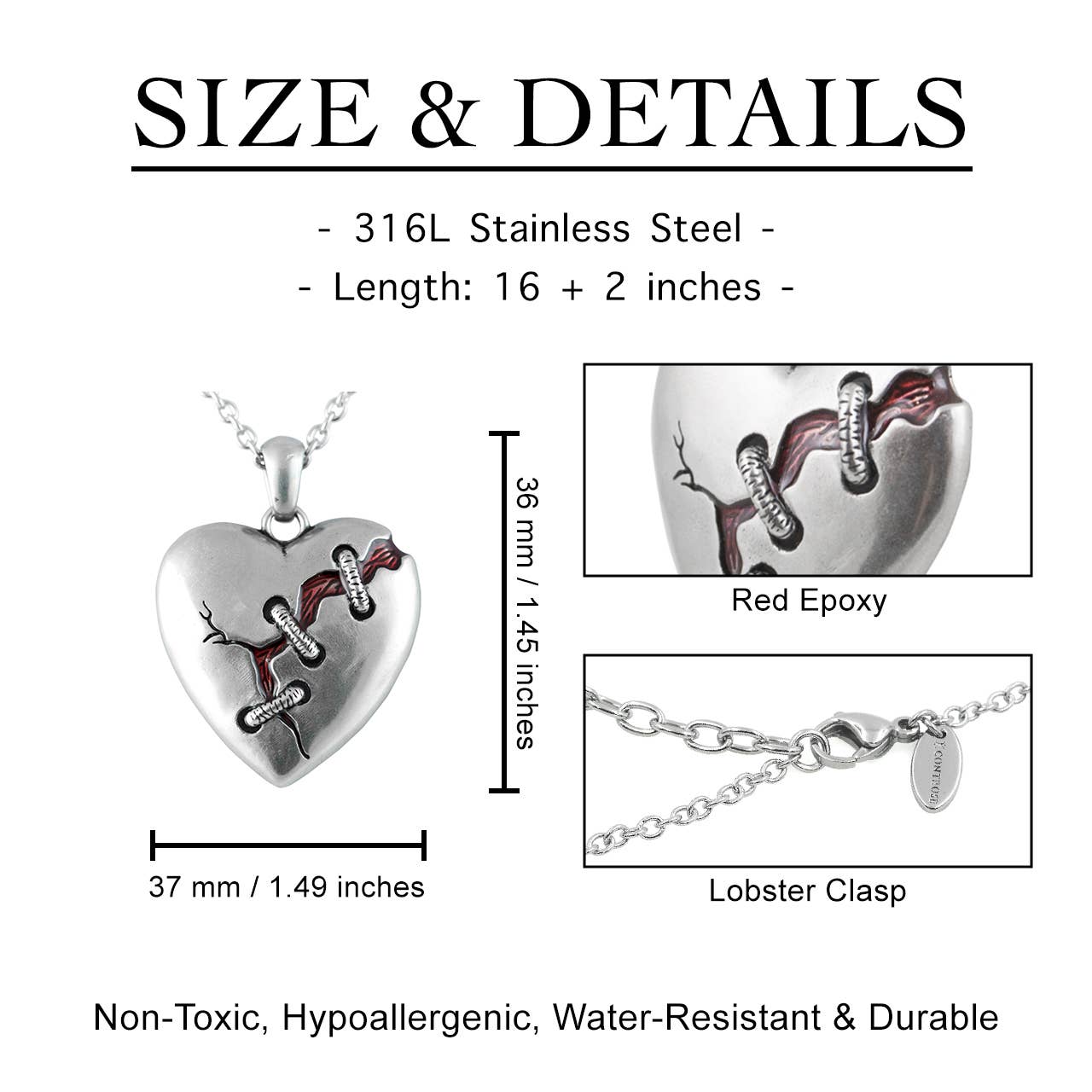 Controse - Vendita all'ingrosso Collana con ciondolo/pendaglio - Collana a forma di cuore, cura per un cuore spezzato4