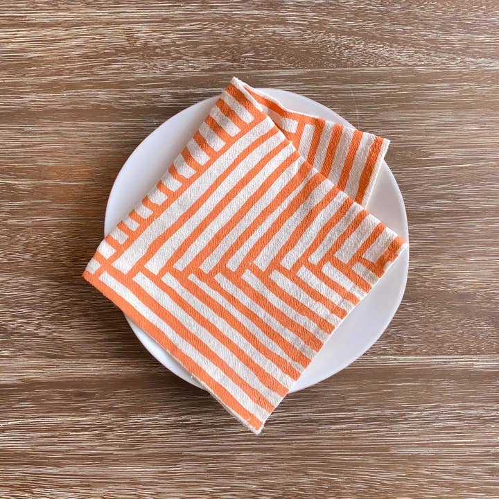 Bright Beige - Wholesale Dinner & Cloth Napkin - Natural Cotton Cloth Napkins, Warm Painterly Stripes