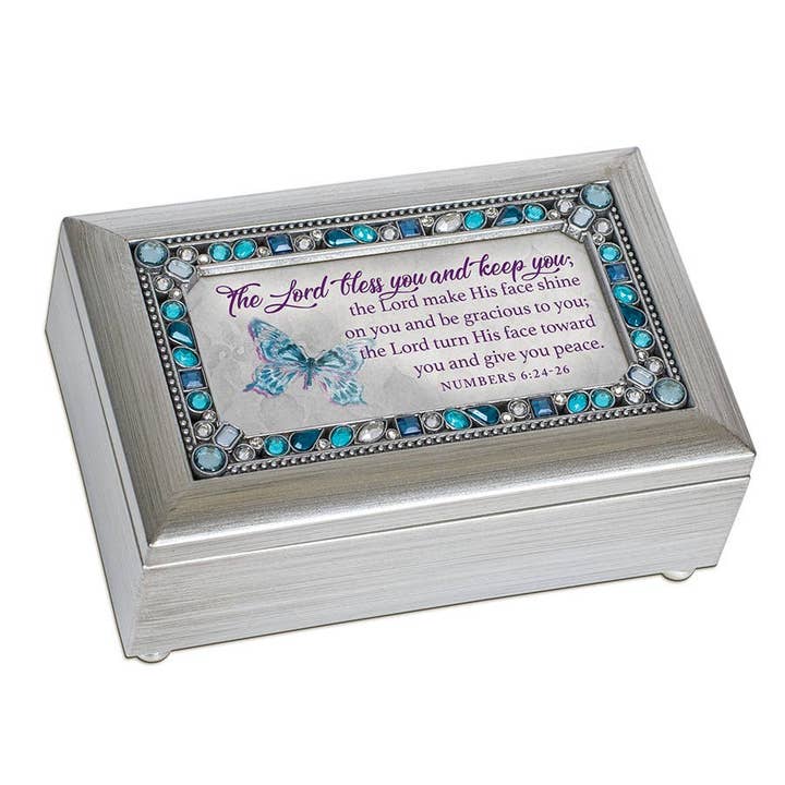 The Lord Bless You Petite Silver Jeweled Music Box for wholesale by Dicksons