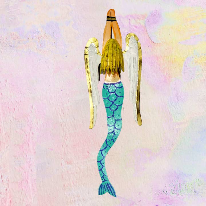 PINK PAMPAS - Wholesale Wall Accent - Handmade Mexican tin wall-mounted winged mermaid
