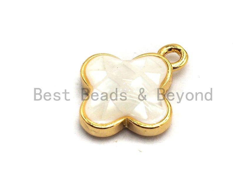 BestBeads&Beyond - Wholesale Individual Charm/Pendant - 100% Natural White Shell Clover Pendant/charm White Gold Silver Charm, Shell Flower Pendant, Shell Jewellery, 10x13mm,SKU#Z3313