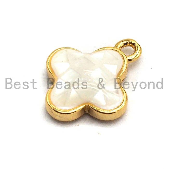 BestBeads&Beyond - Wholesale Individual Charm/Pendant - 100% Natural White Shell Clover Pendant/charm White Gold Silver Charm, Shell Flower Pendant, Shell Jewellery, 10x13mm,SKU#Z3313