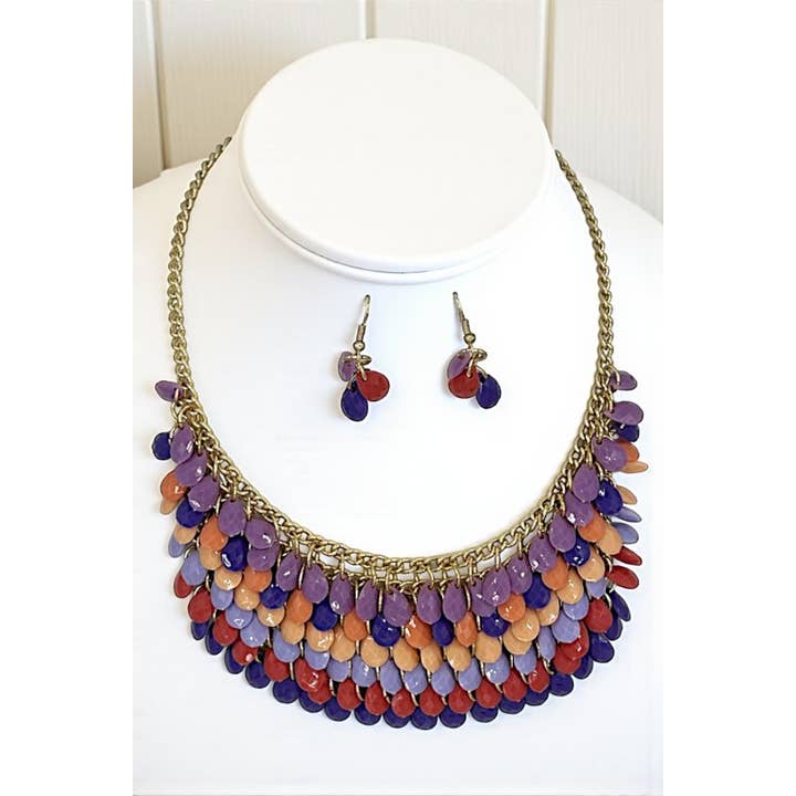 Andrea Bijoux – wholesale Jewellery set – FACETED TEARDROP BEAD CLUSTER BIB NECKLACE SET3