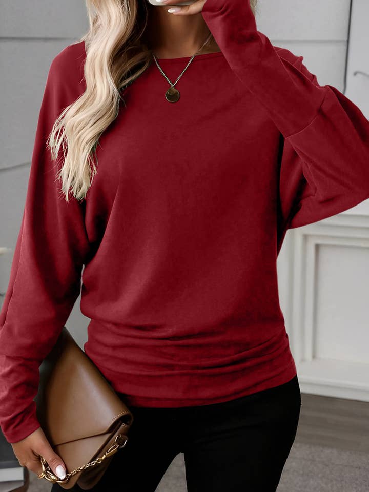 Solid Red Color Extended Cuffs Plus Size Top (S-XL) for wholesale by 66DISCO