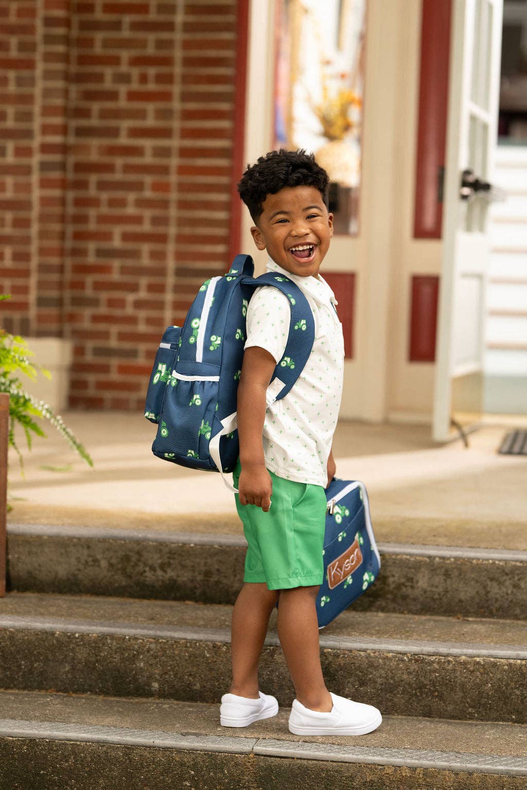 Sugar Bee Clothing – wholesale Backpack – Child – Backpack - Tractors on Navy2